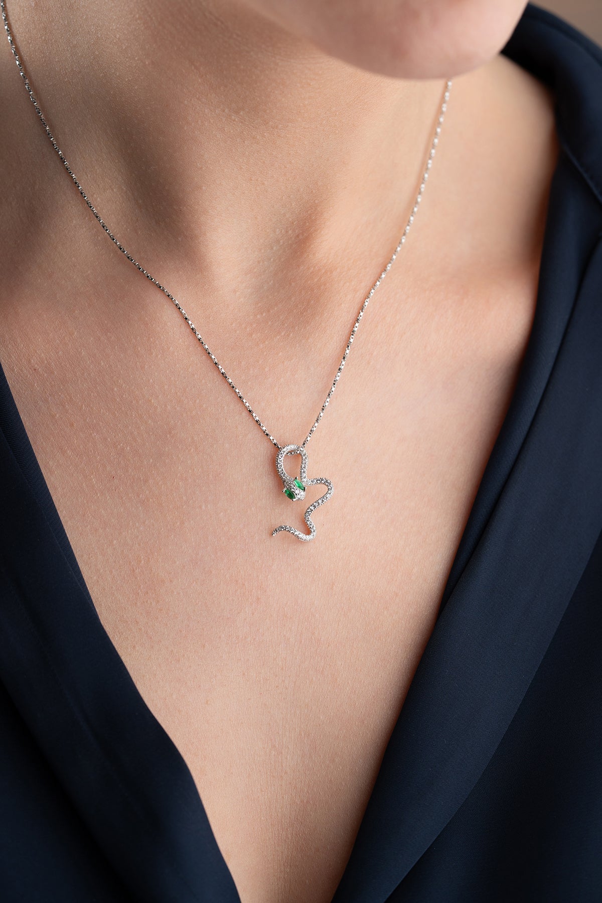 Emerald Eye Snake Pendant Necklace