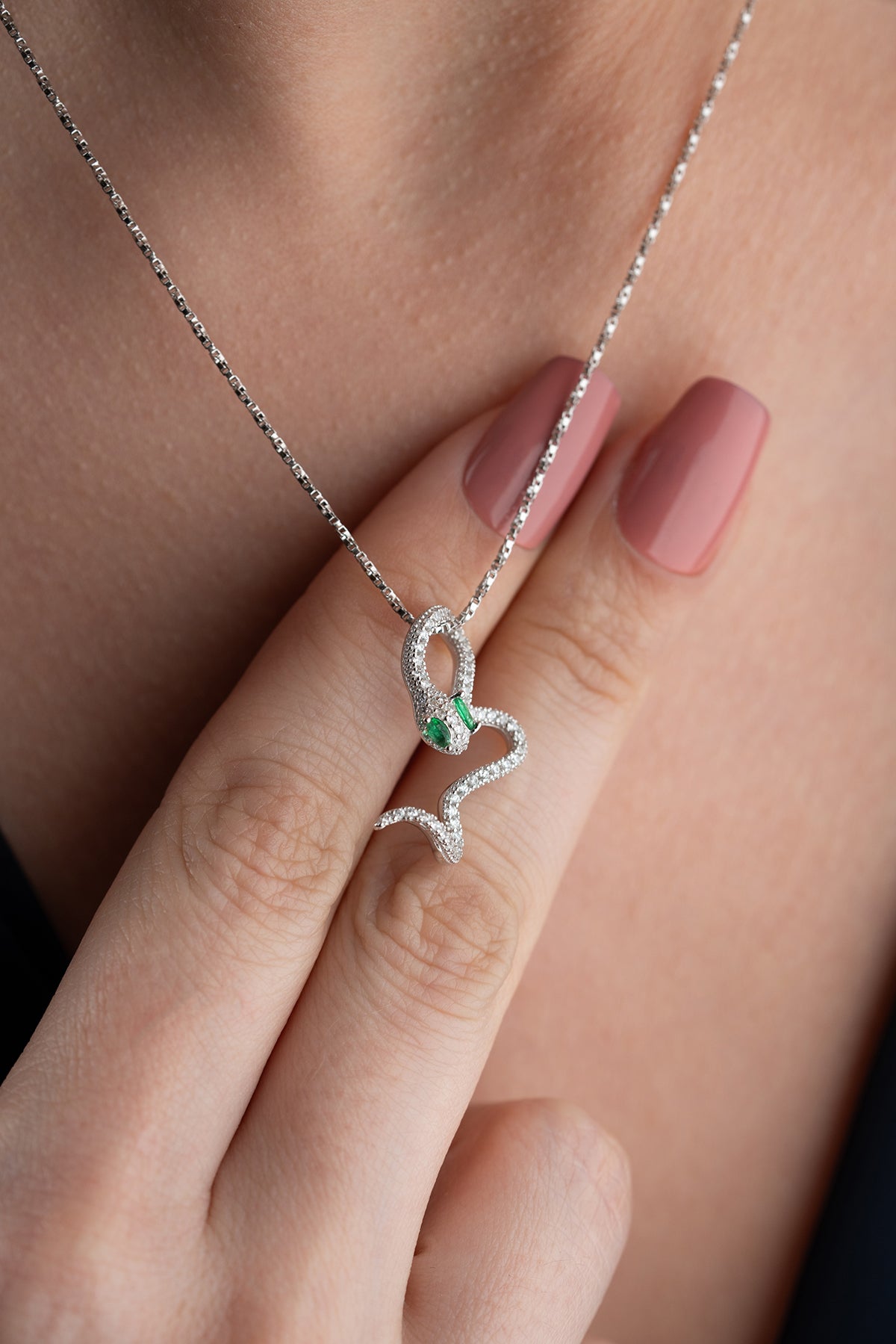 Emerald Eye Snake Pendant Necklace