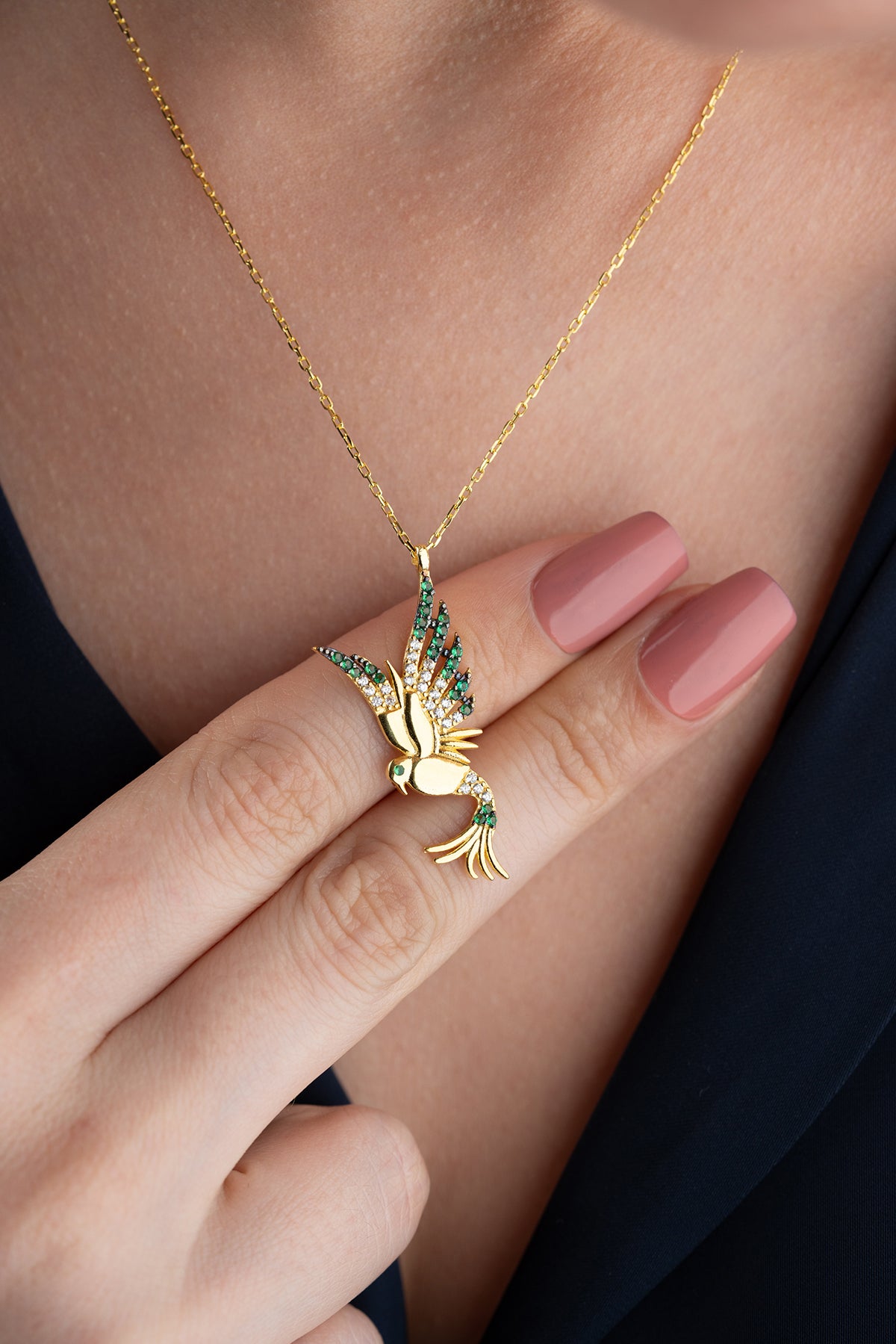 Gold Bird in Flight Pendant Necklace