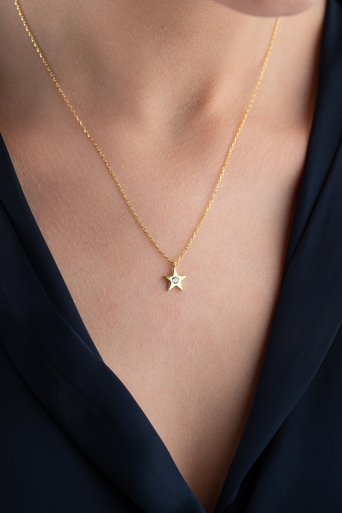 Star Charm Necklace with Crystal Accent
