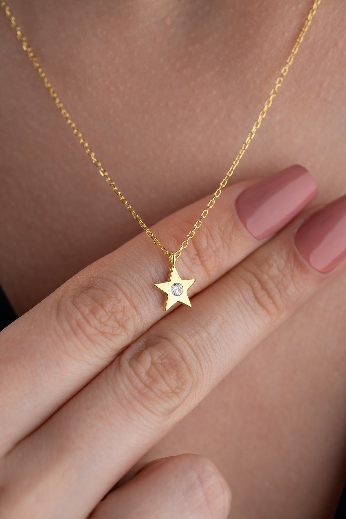 Star Charm Necklace with Crystal Accent