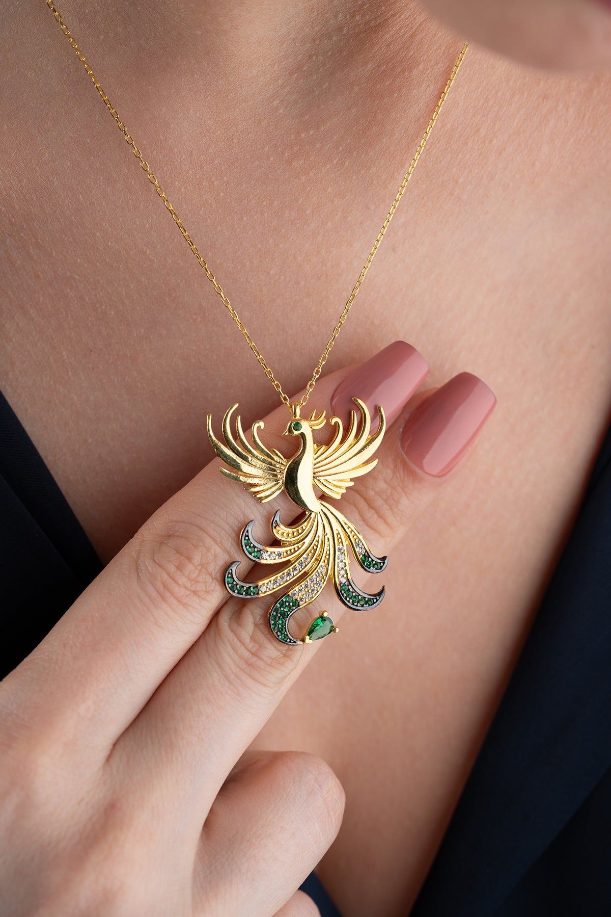 Phoenix Bird Pendant Necklace in Gold