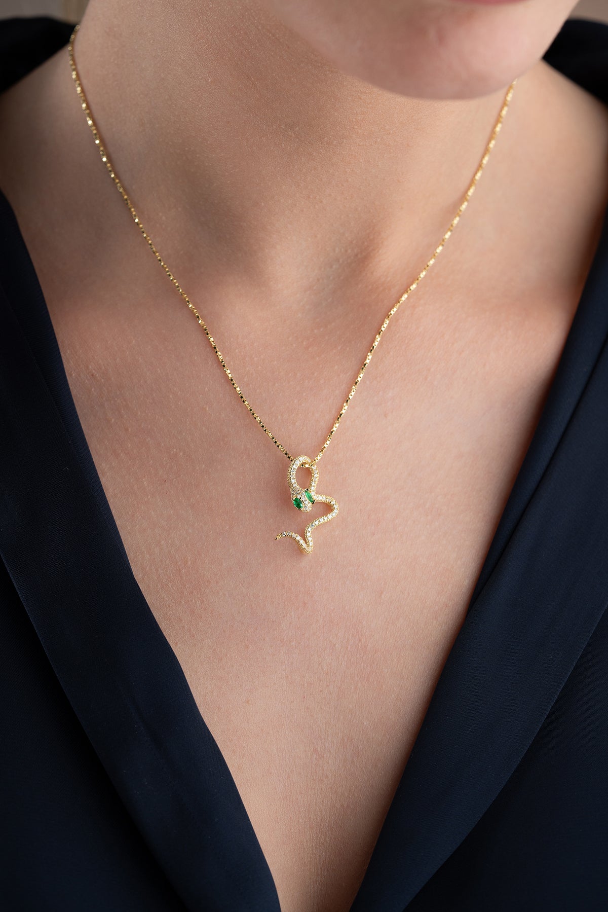 Emerald Eye Snake Pendant Necklace