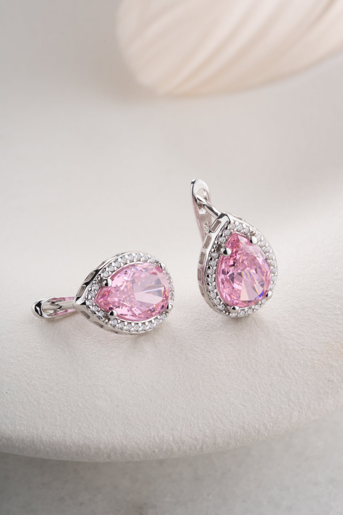Pink Teardrop Halo Earrings