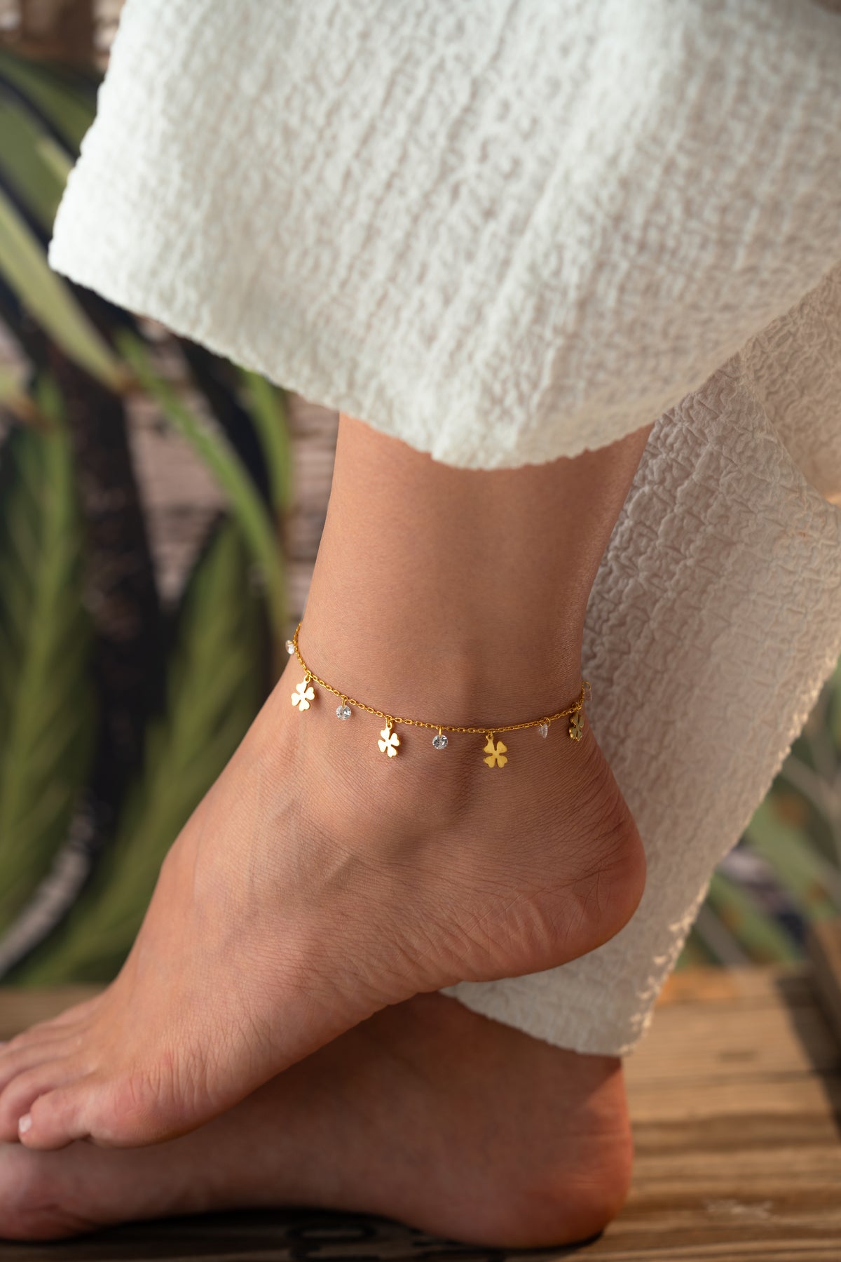 Four Leaf Clover Charm Anklet