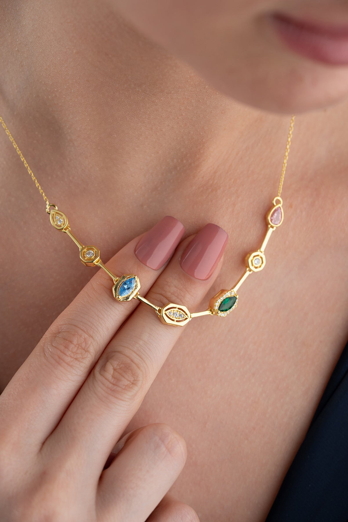 Elegant Multi Gemstone Station Necklace