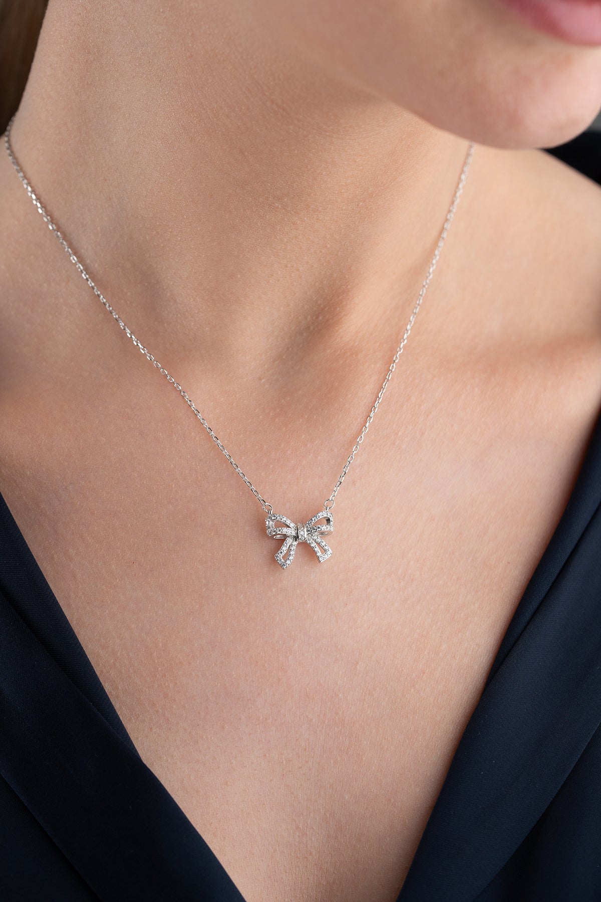 Pave Crystal Bow Pendant Necklace