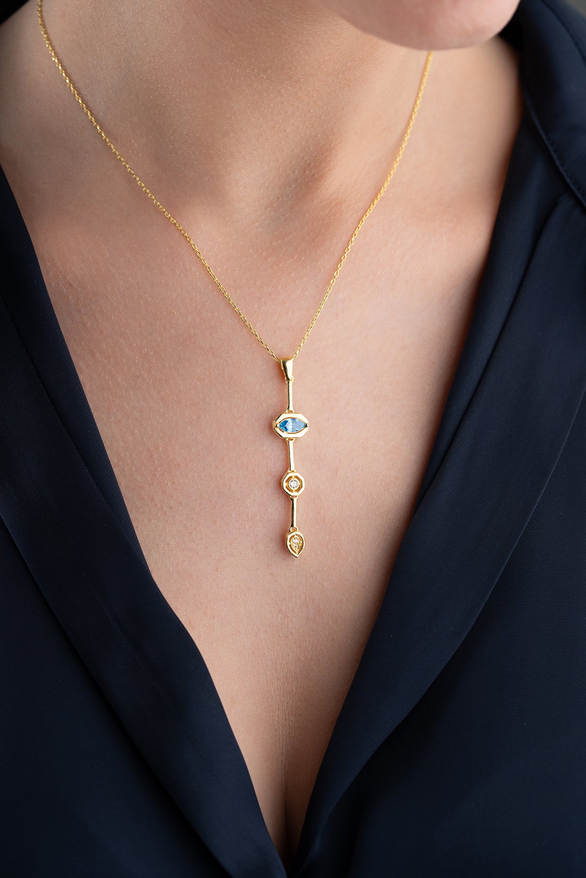 Blue Topaz Geometric Drop Necklace