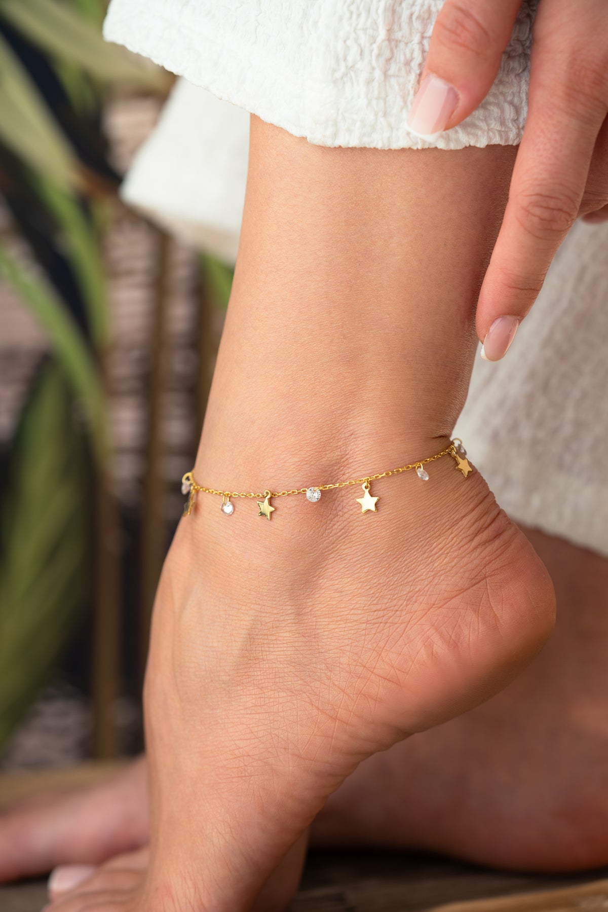 Star Charm Crystal Anklet in Gold