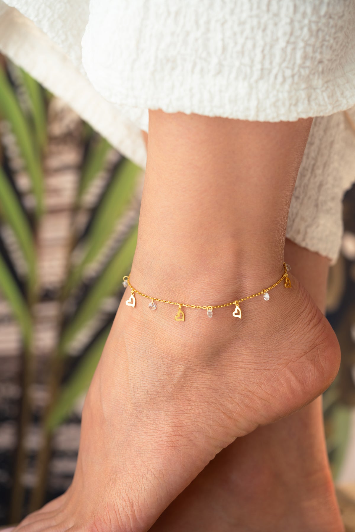 Heart Charm Crystal Dangle Anklet