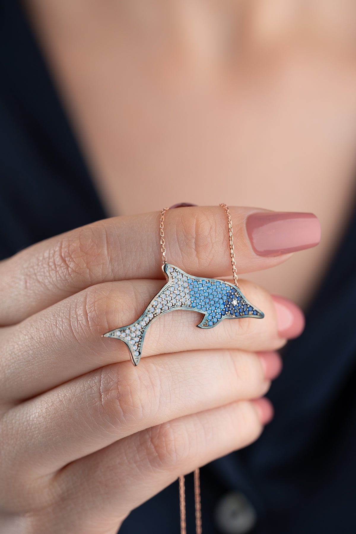 Blue Dolphin Pave Pendant Necklace