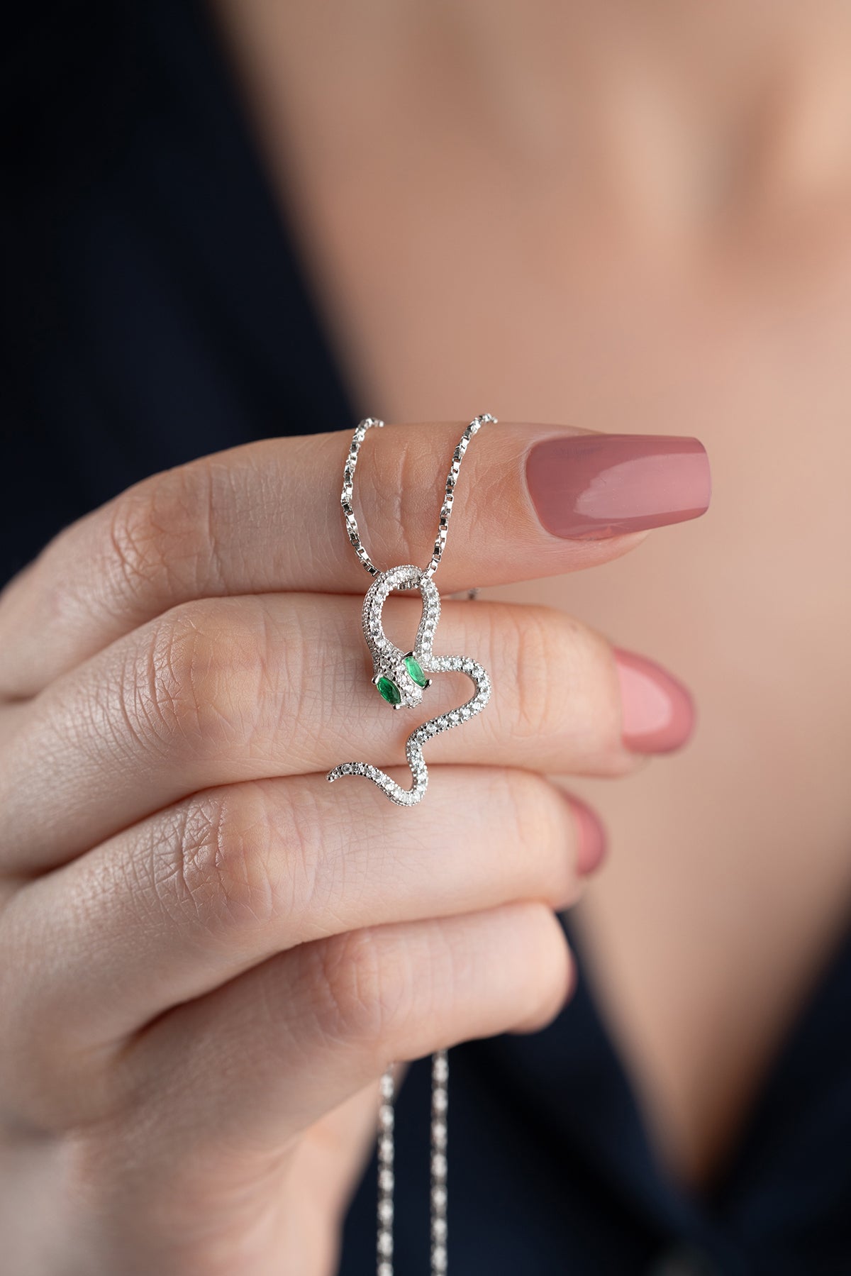 Emerald Eye Snake Pendant Necklace
