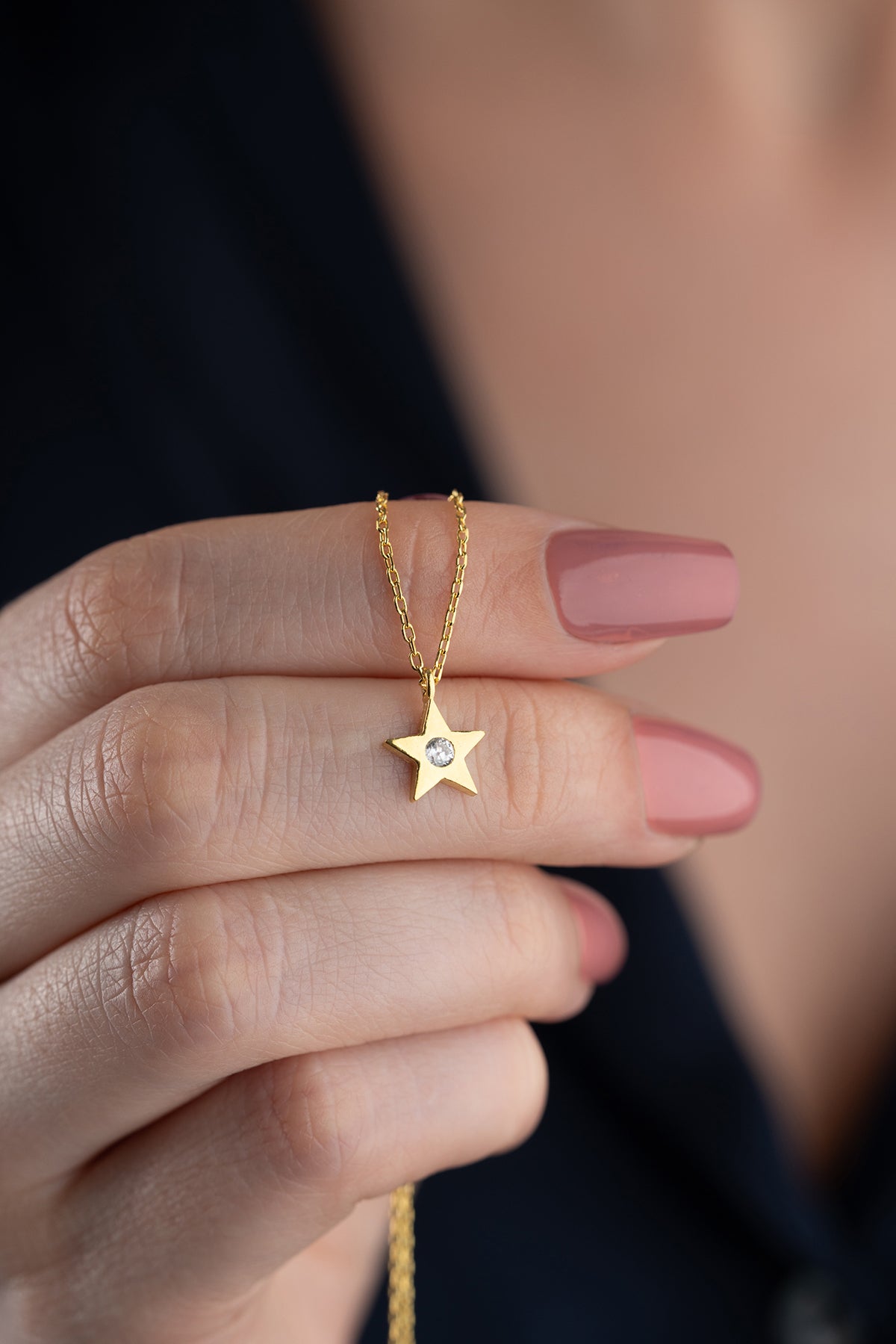 Star Charm Necklace with Crystal Accent