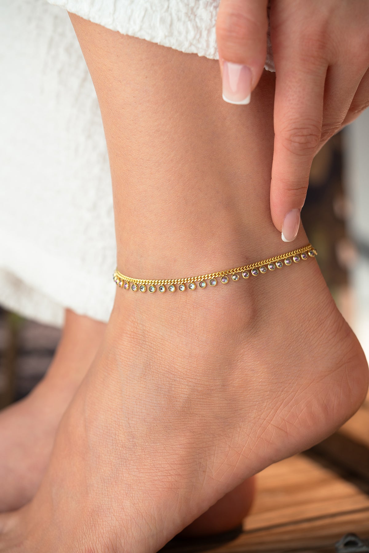 Iridescent Crystal Tennis Anklet