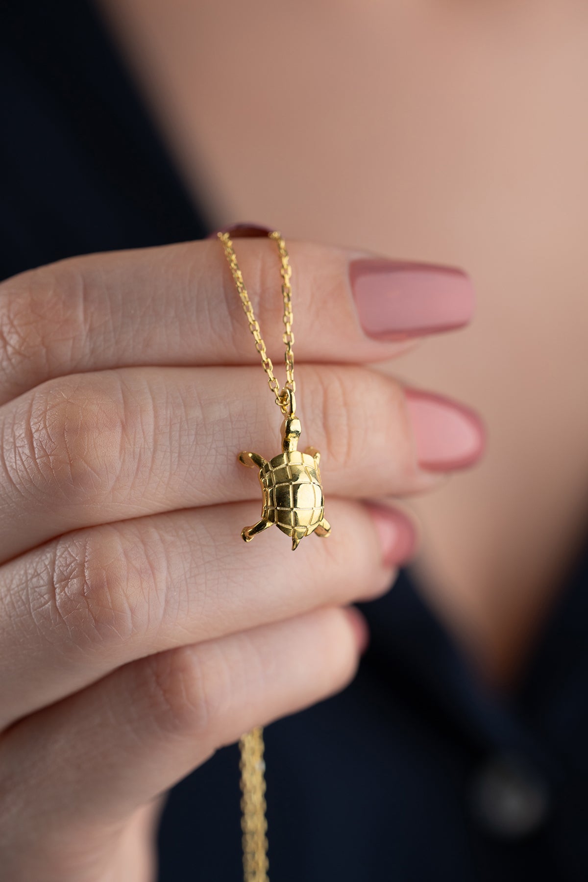 3D Gold Turtle Charm Necklace