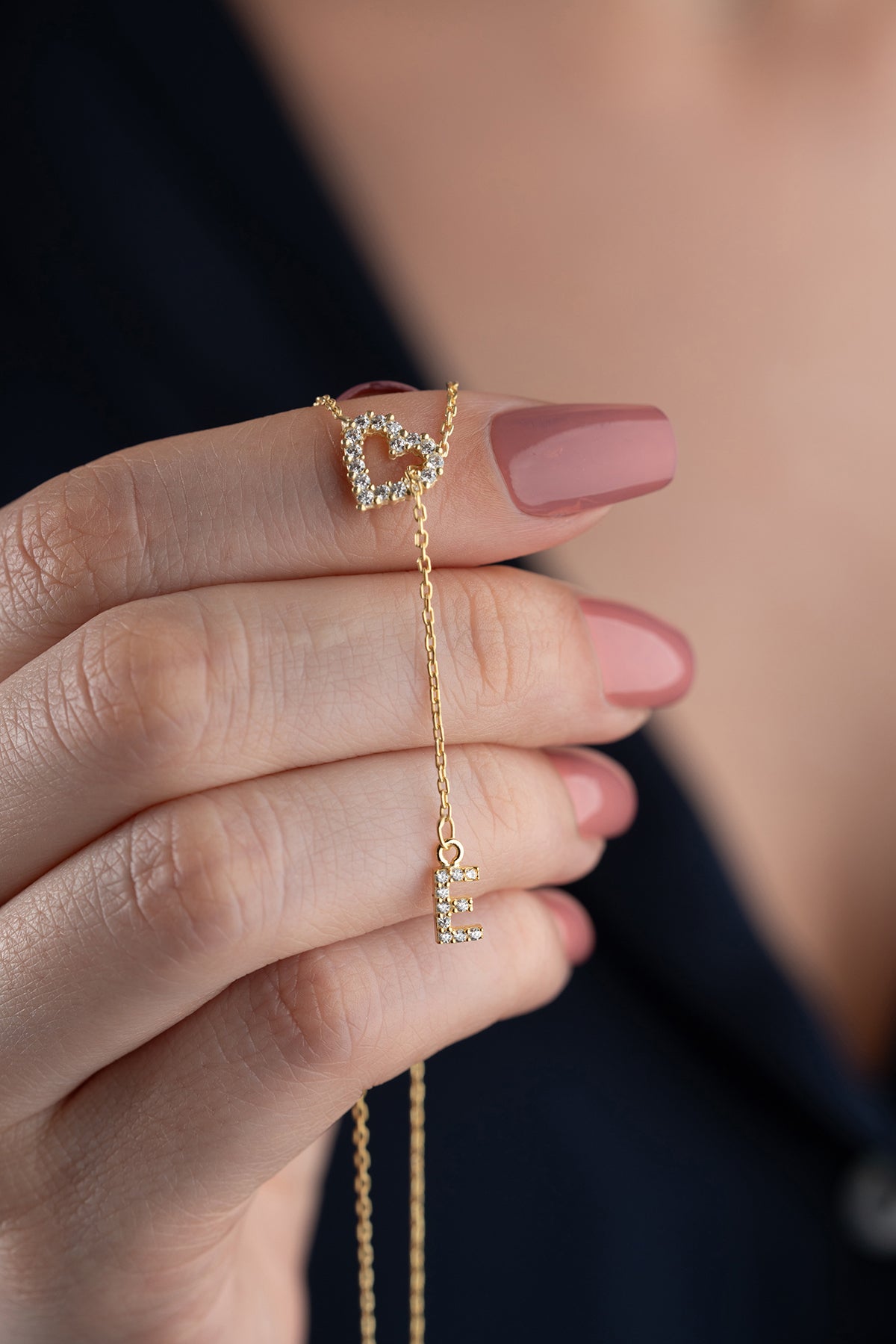Custom Initial Heart Lariat Necklace