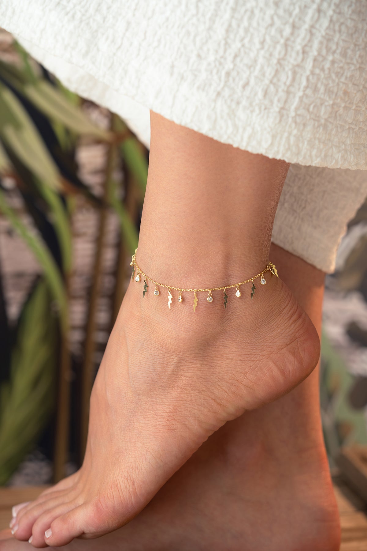 Gold Lightning Bolt Charm Anklet