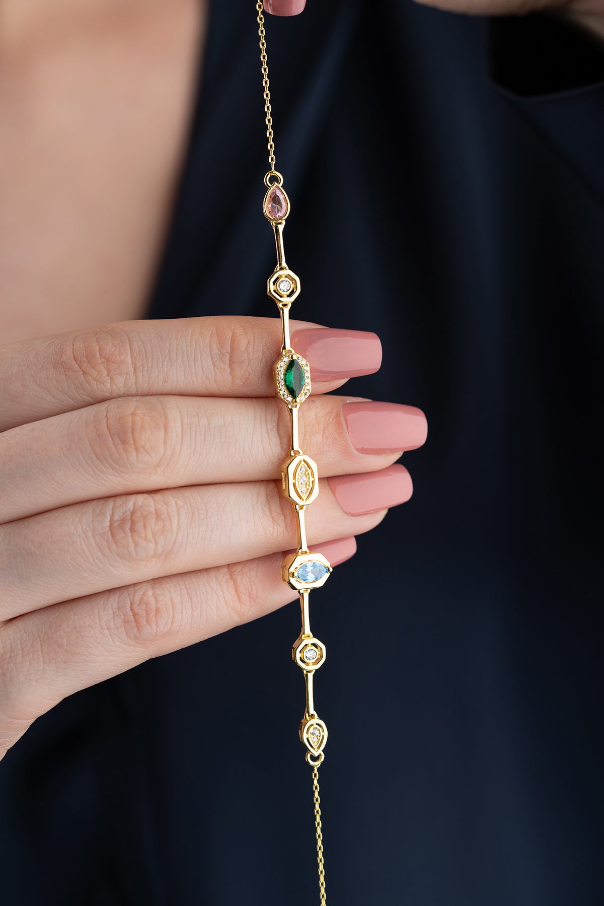 Elegant Multi Gemstone Station Necklace