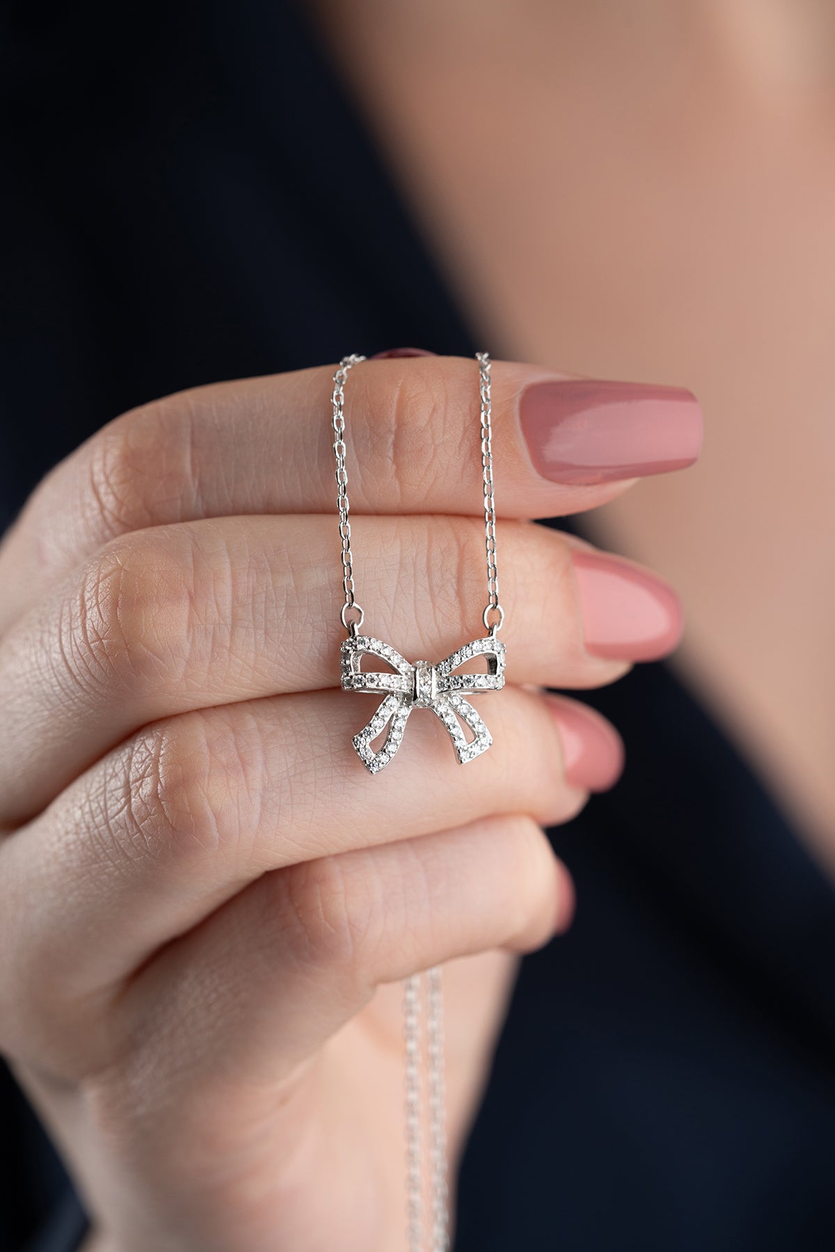 Pave Crystal Bow Pendant Necklace