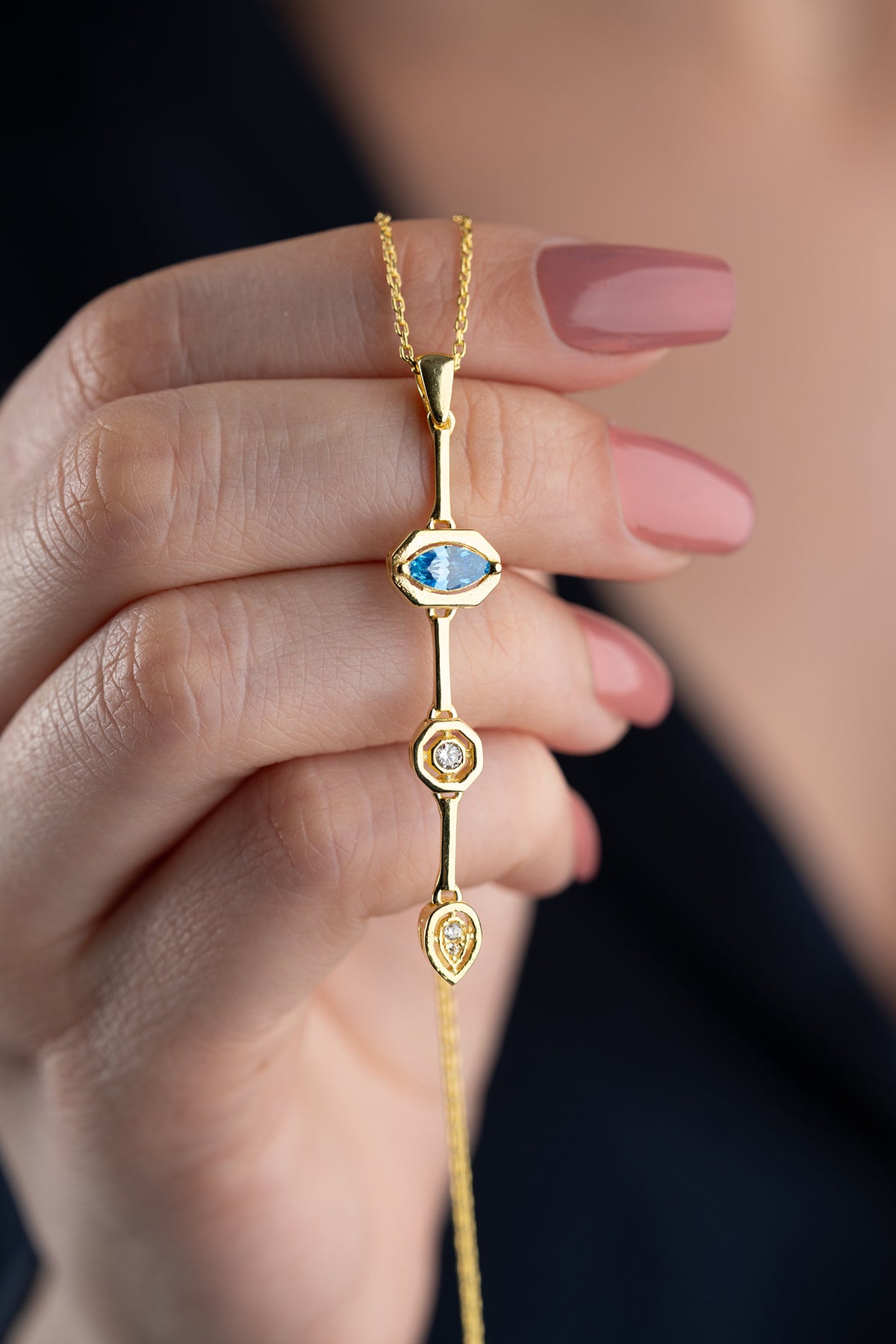 Blue Topaz Geometric Drop Necklace