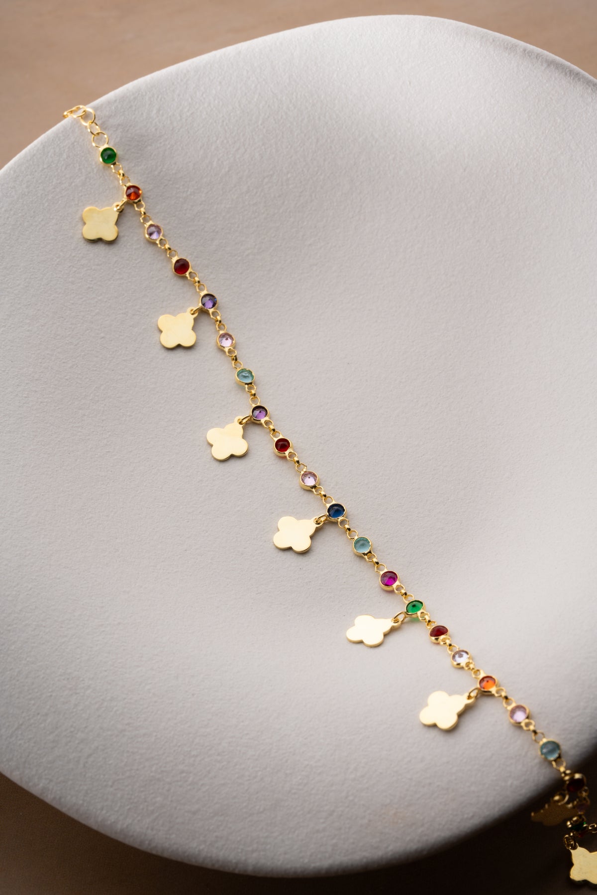 Gold Clover Rainbow Stone Anklet