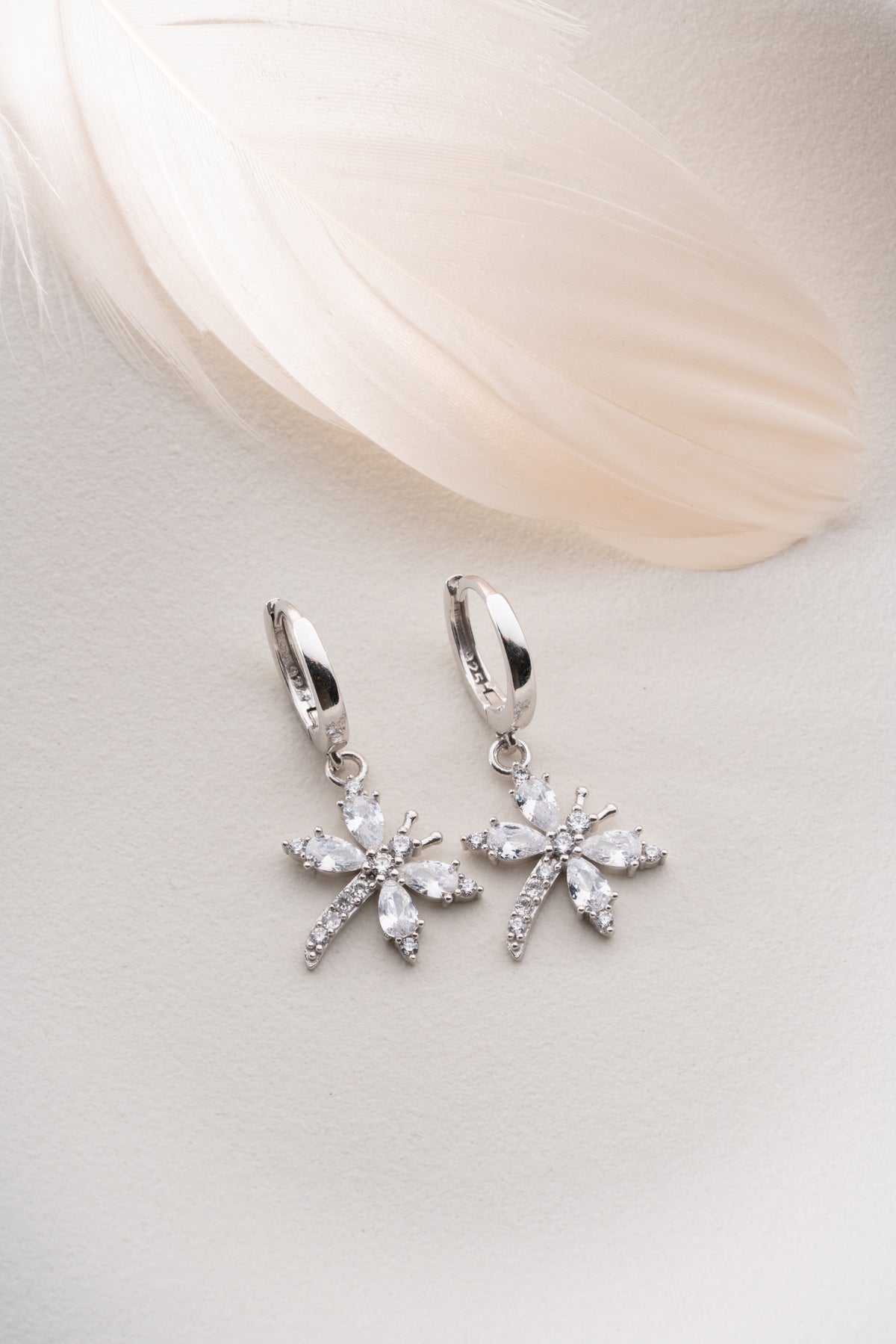 Crystal Dragonfly Huggie Drop Earrings