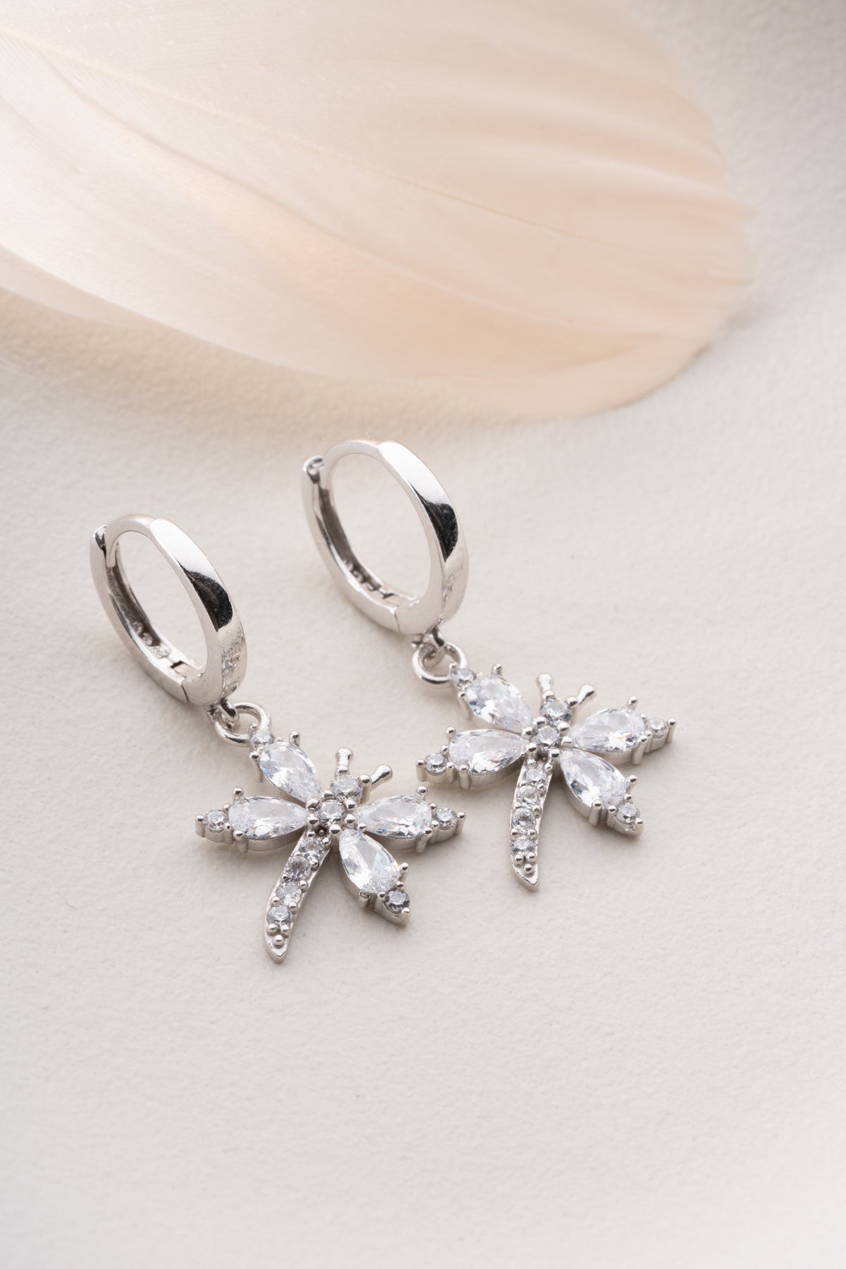 Crystal Dragonfly Huggie Drop Earrings
