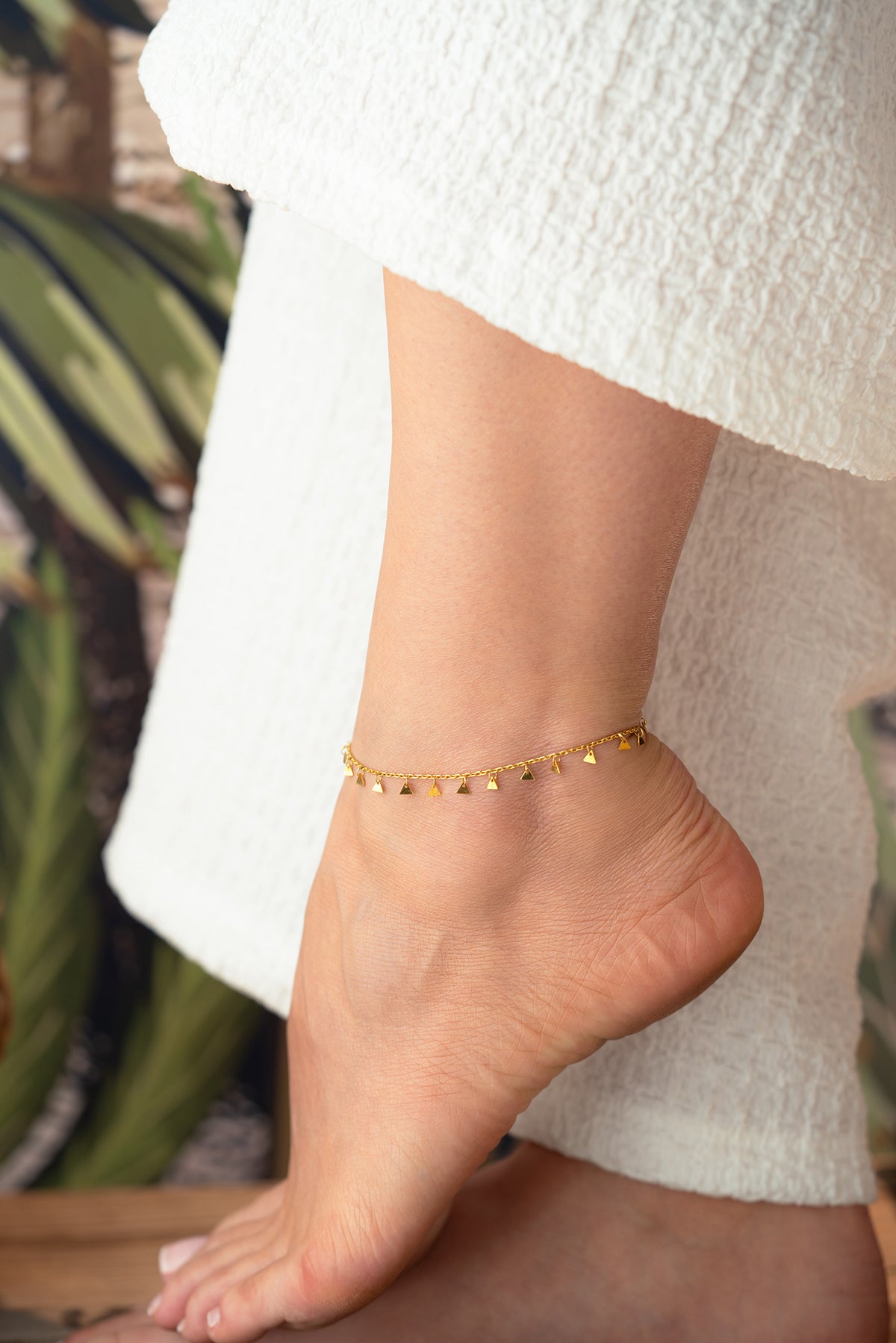 Gold Triangle Charm Fringe Anklet