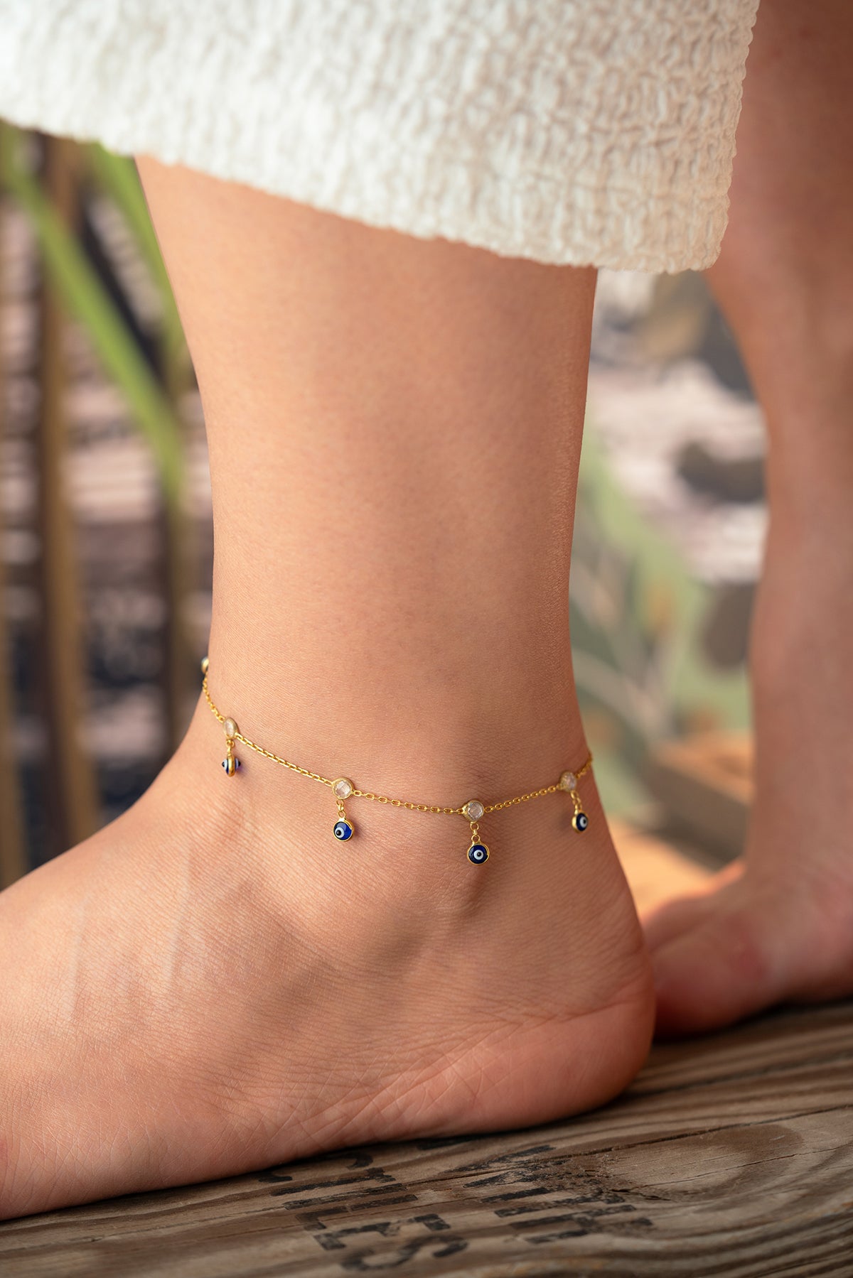 Evil Eye Charm Anklet in Gold