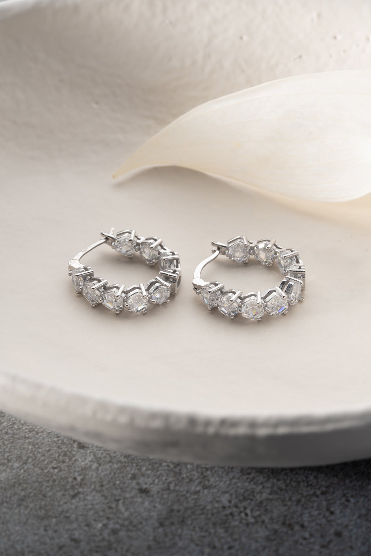 Hexagon Crystal Eternity Hoop Earrings