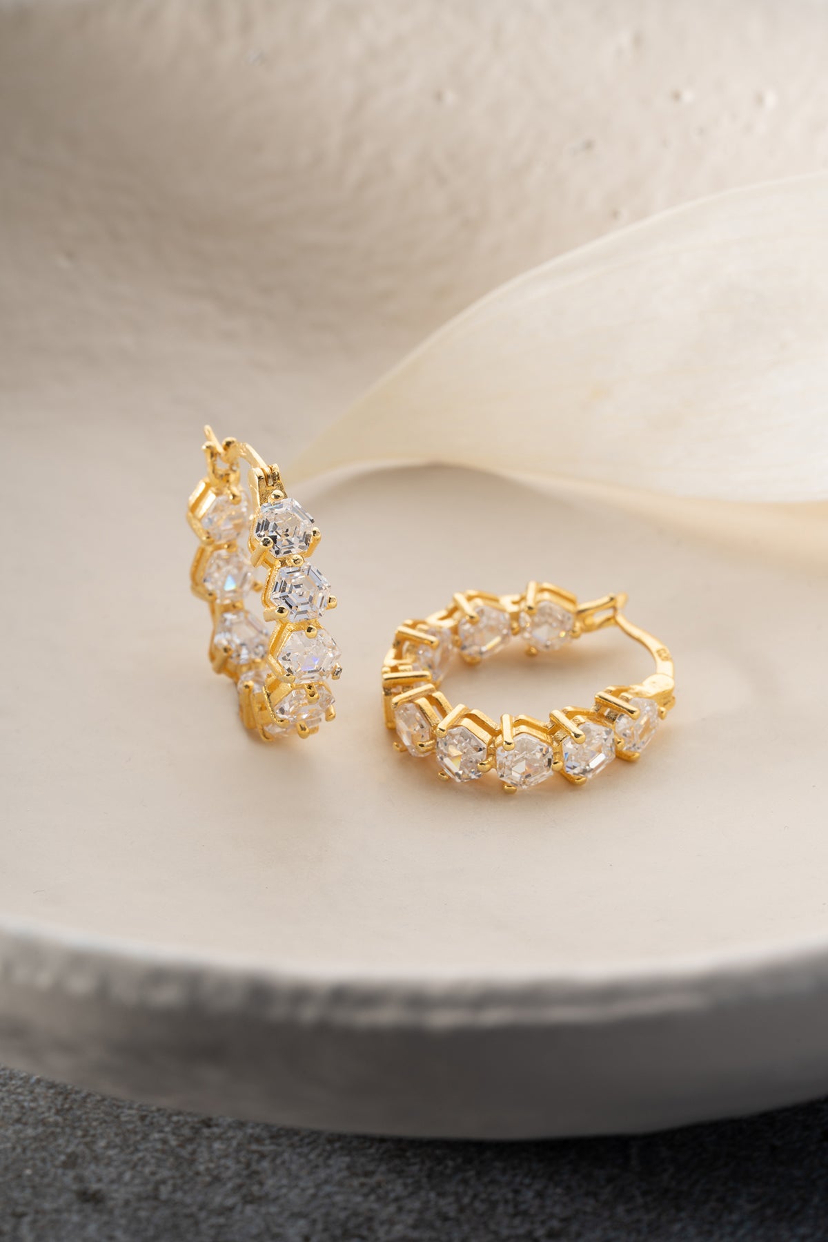 Hexagon Crystal Eternity Hoop Earrings