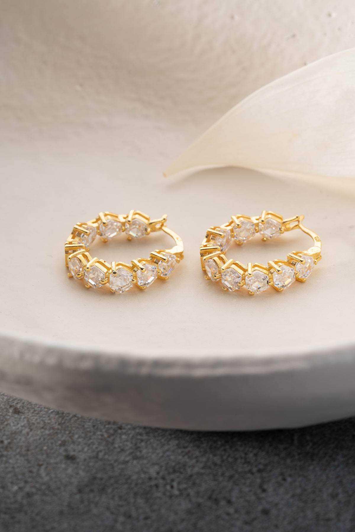 Hexagon Crystal Eternity Hoop Earrings