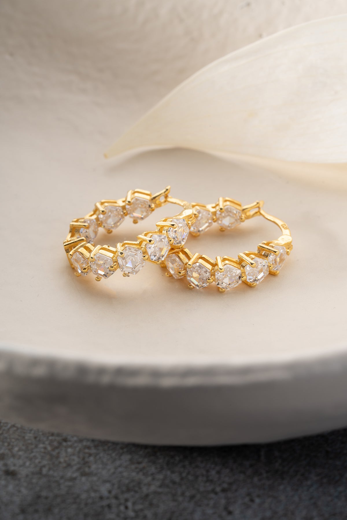 Hexagon Crystal Eternity Hoop Earrings