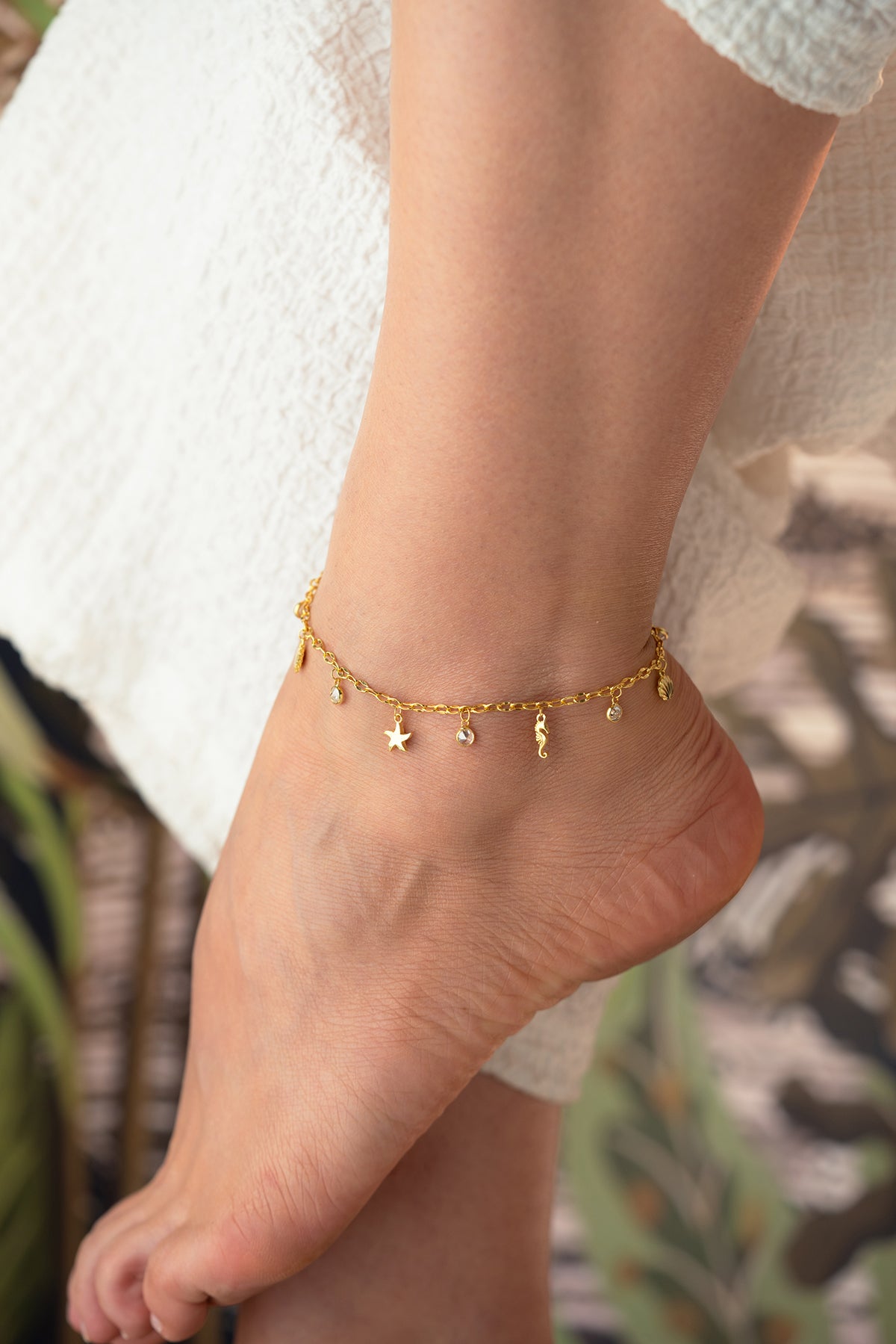 Gold Sea Charm Anklet with Starfish