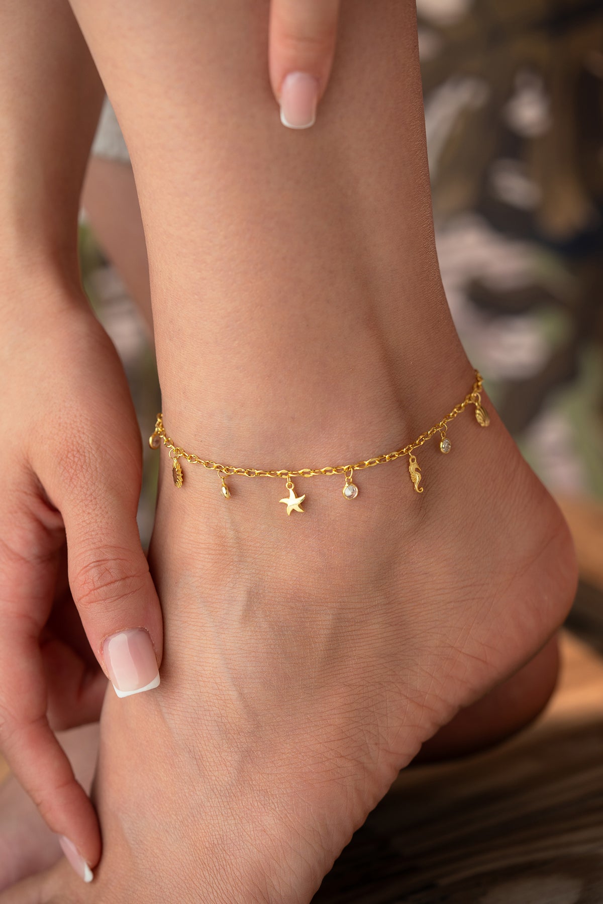 Gold Sea Charm Anklet with Starfish
