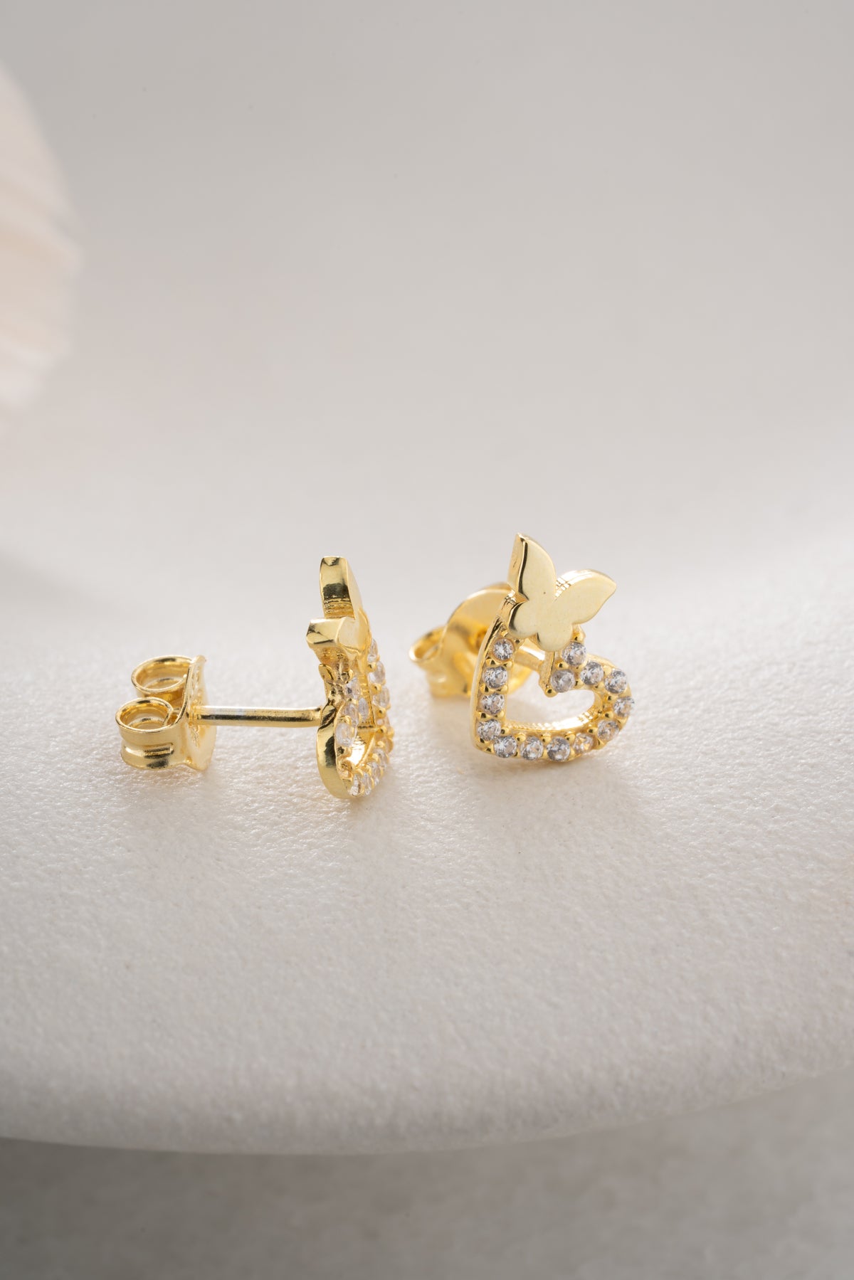 Heart and Butterfly Stud Earrings