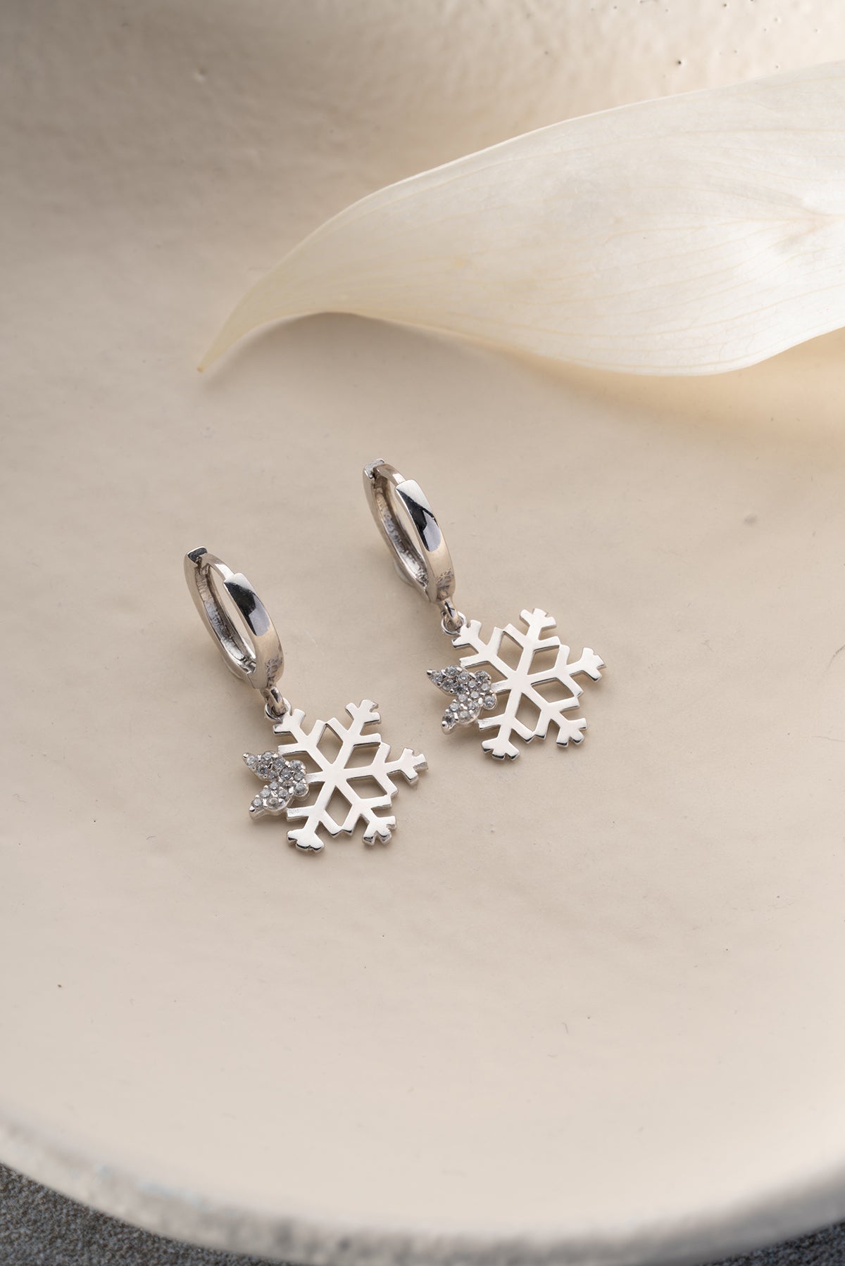 Silver Snowflake Crystal Drop Earrings