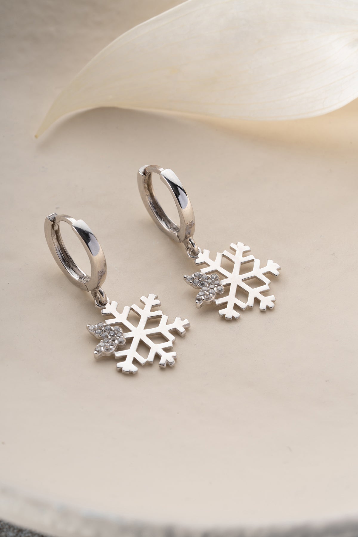 Silver Snowflake Crystal Drop Earrings