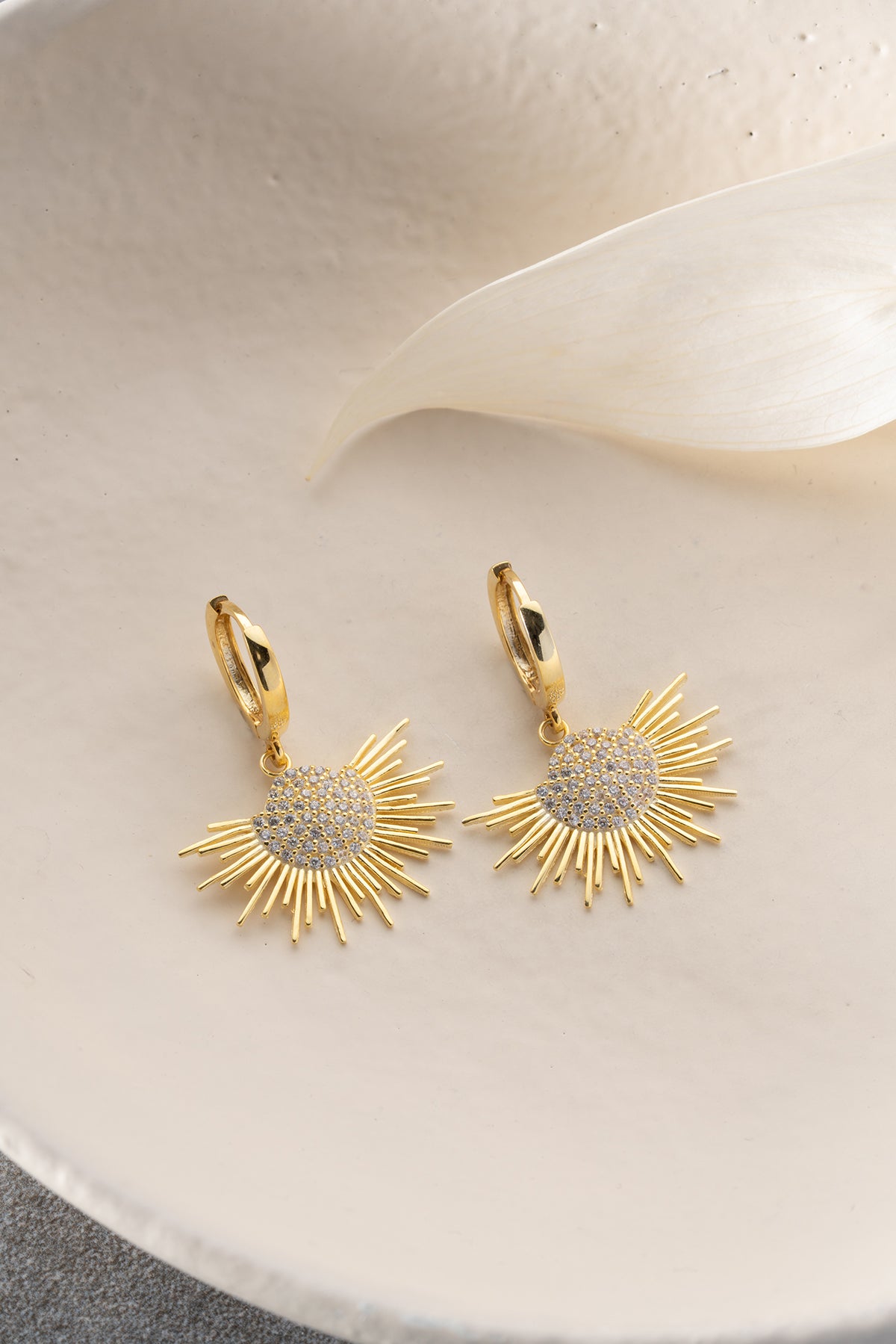 Sunburst Pave Drop Huggie Earrings