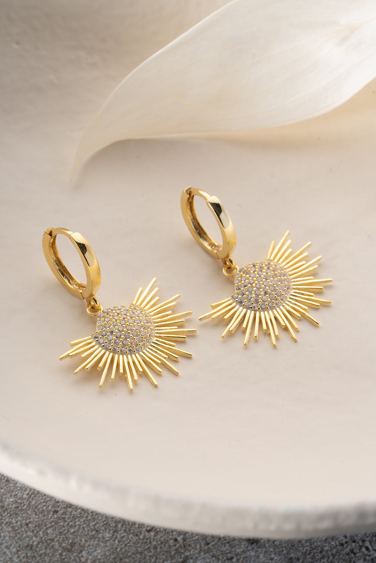 Sunburst Pave Drop Huggie Earrings