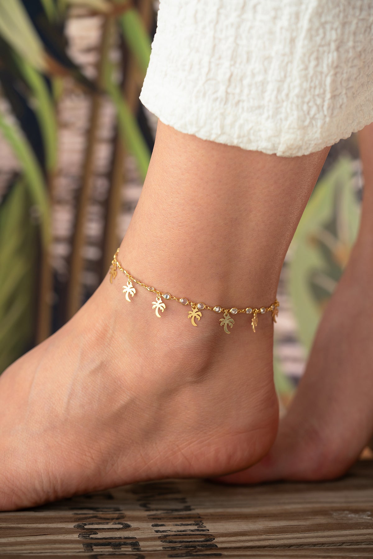 Palm Tree Charm Gold Anklet