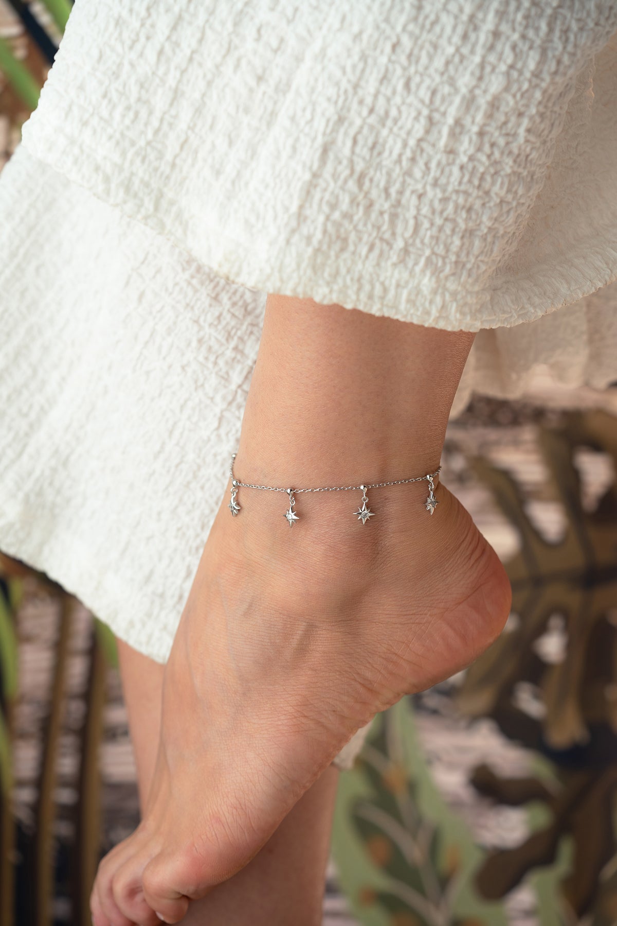 North Star Charm Silver Anklet