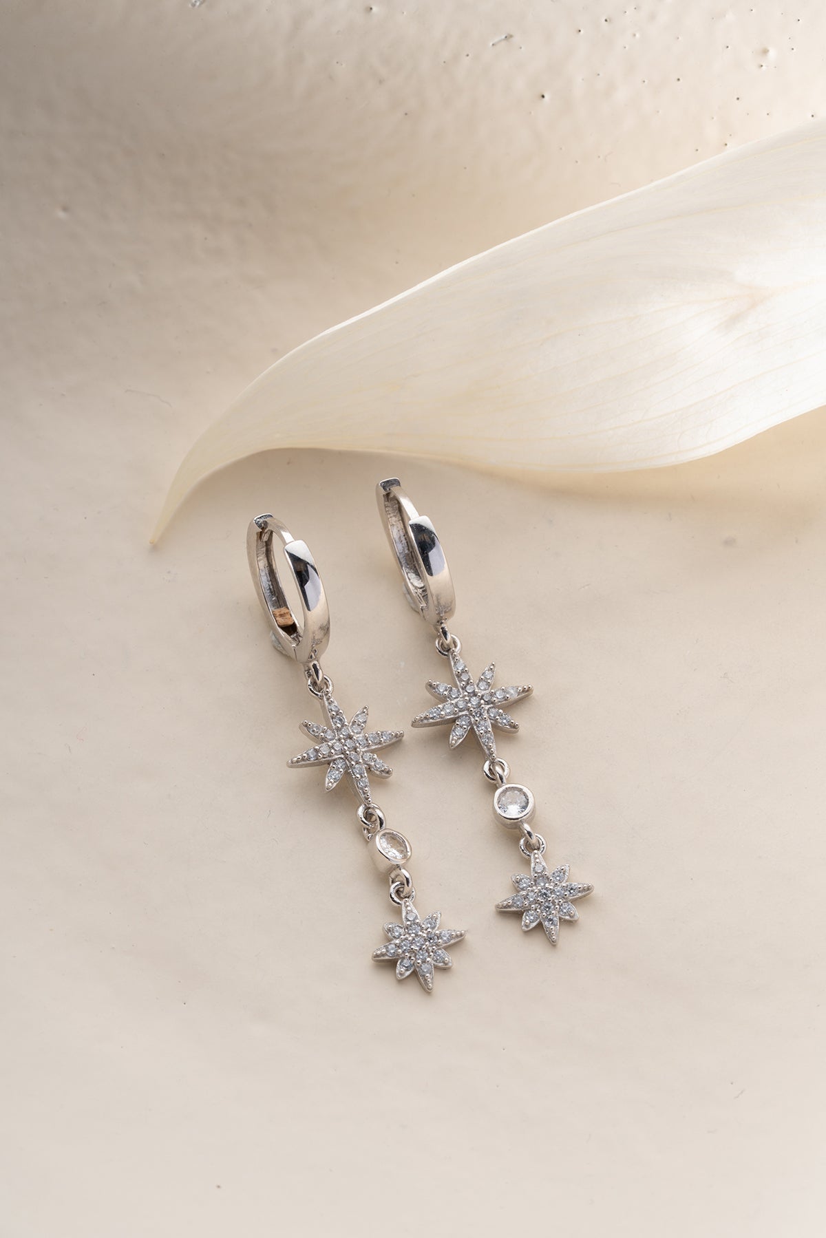 Double Starburst Huggie Drop Earrings