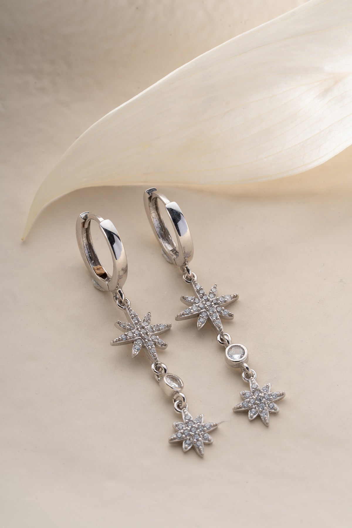 Double Starburst Huggie Drop Earrings