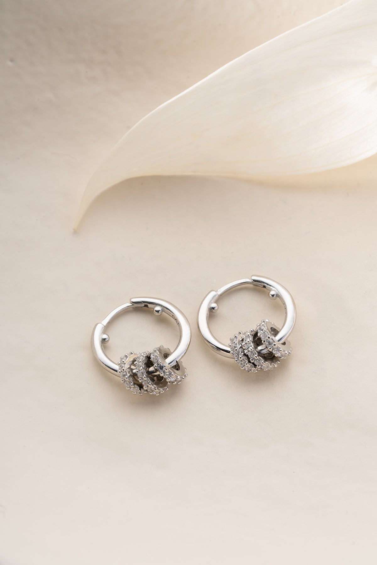 Pave Crystal Ring Charm Hoop Earrings
