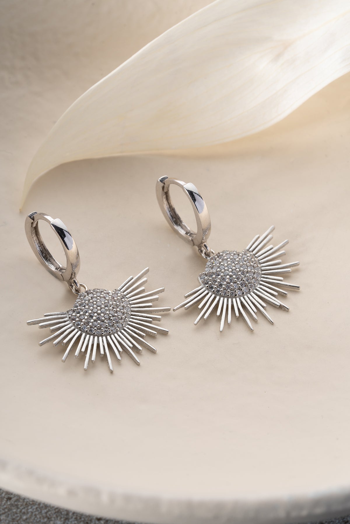 Sunburst Pave Drop Huggie Earrings