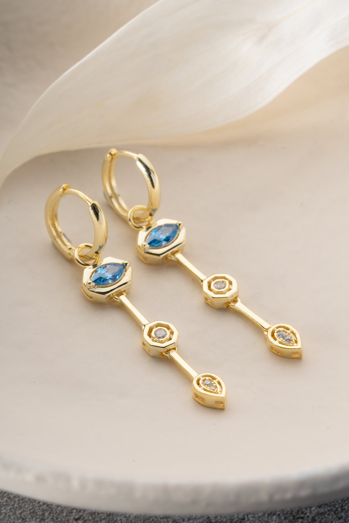 Blue Topaz Art Deco Drop Earrings