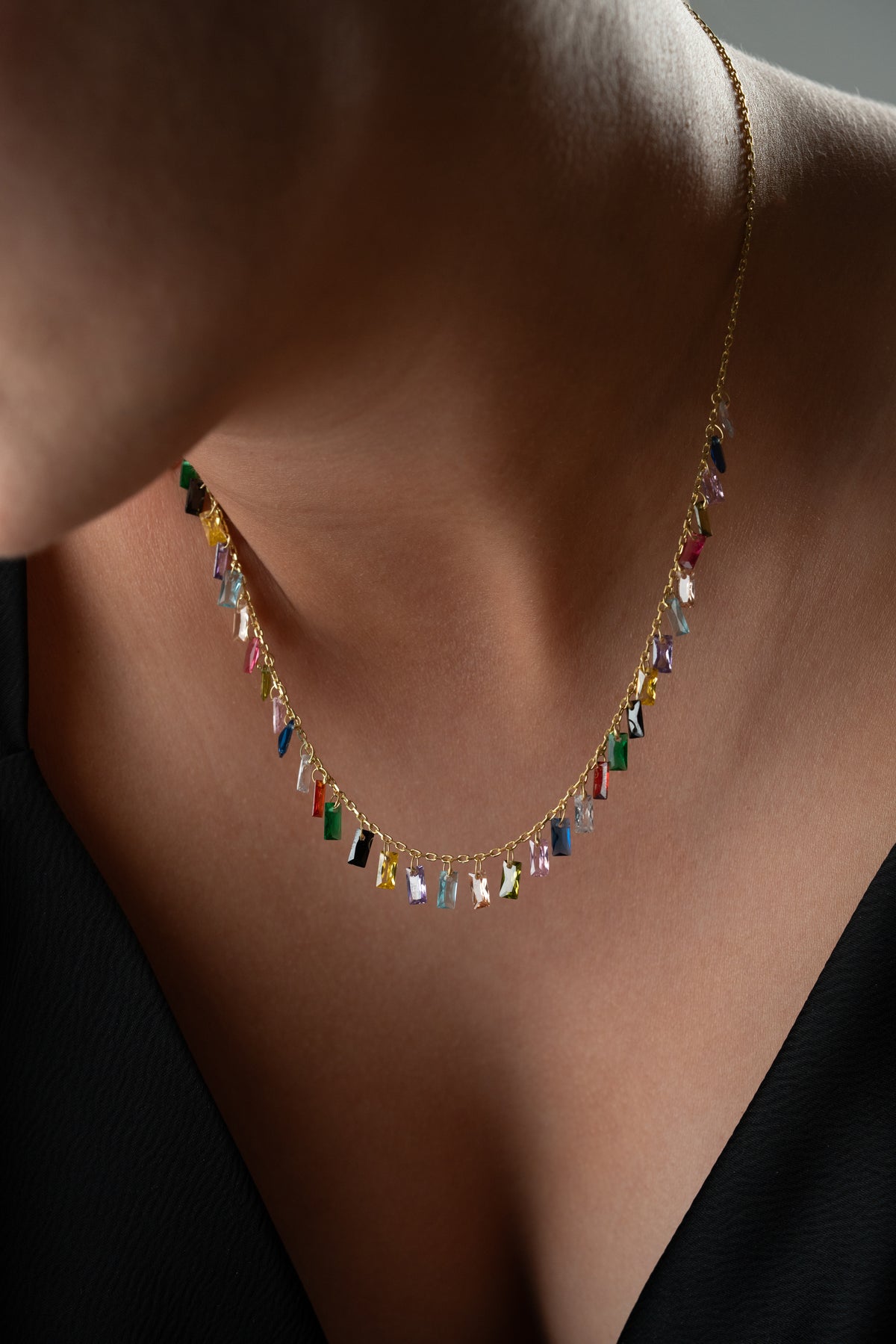 Rainbow Crystal Fringe Necklace