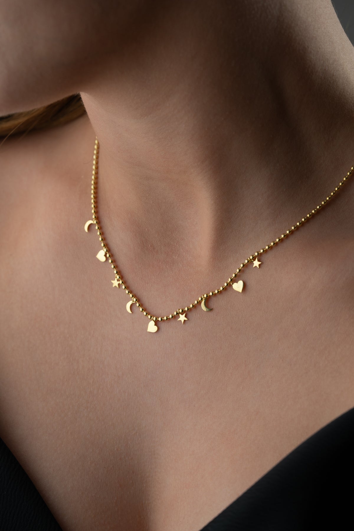 Moon Star Heart Charm Necklace