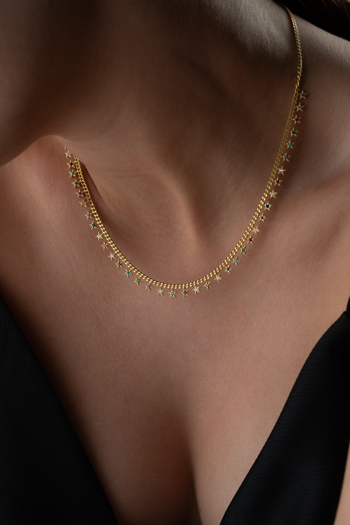 Rainbow Star Charm Necklace in Gold